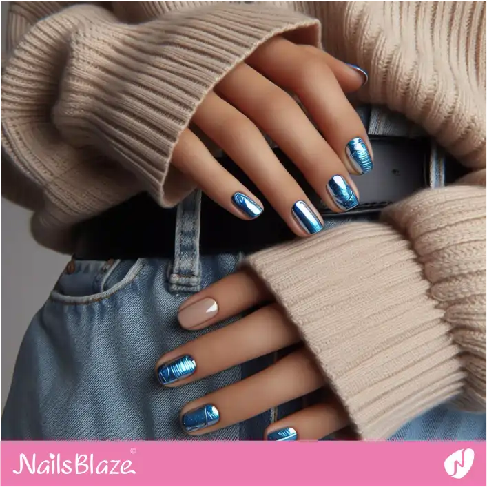 Easy Nails Design with Blue Foil | Foil Nail Art - NB4070